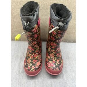 Western Chief Kids Floral Black Winterprene Waterproof Boots‎ Size 9-10